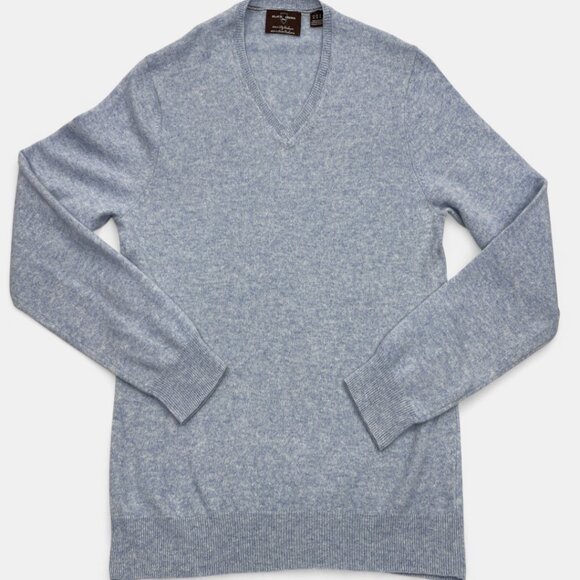 Black Brown 1826 Cashmere Sweater Men's Medium Blue Long Sleeve V-Neck - Picture 7 of 7